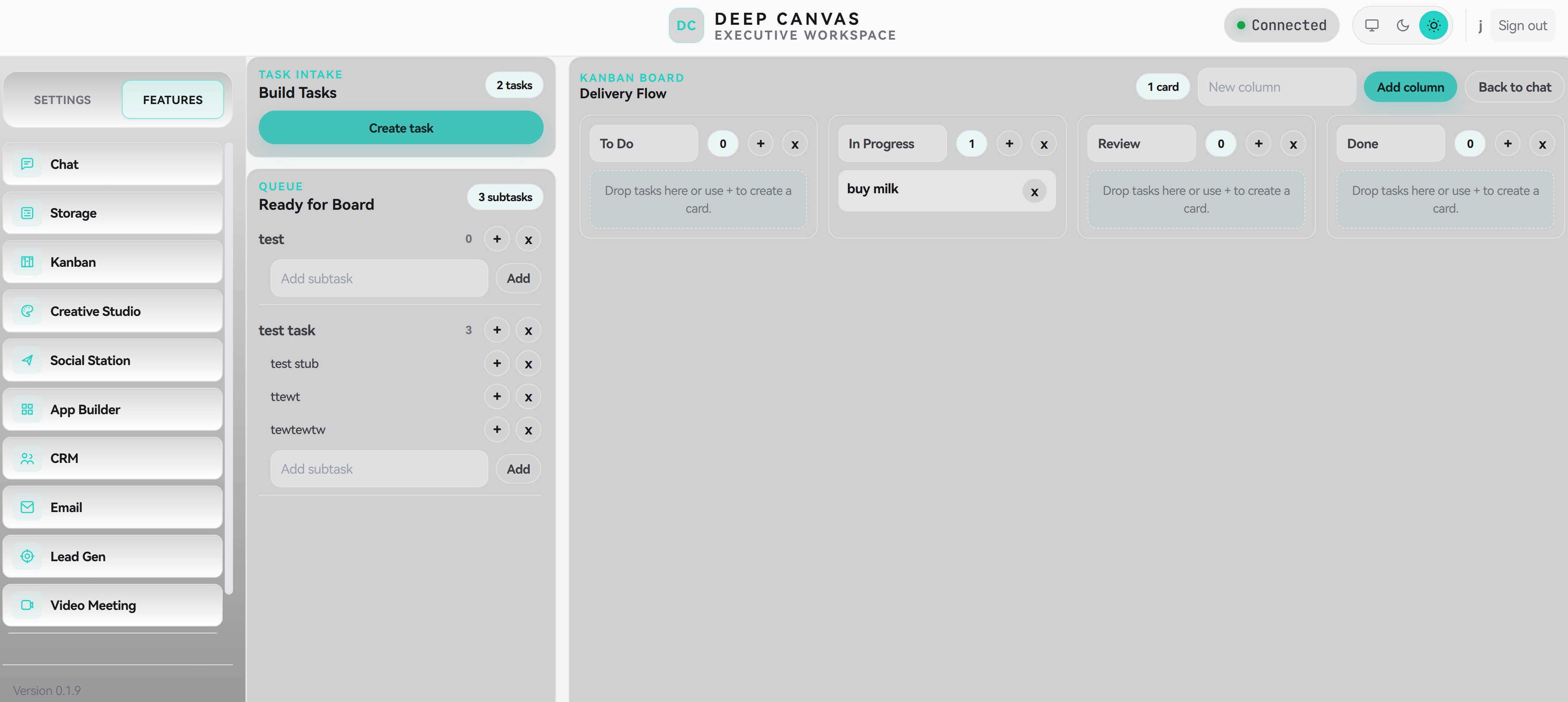 Kanban organization workspace