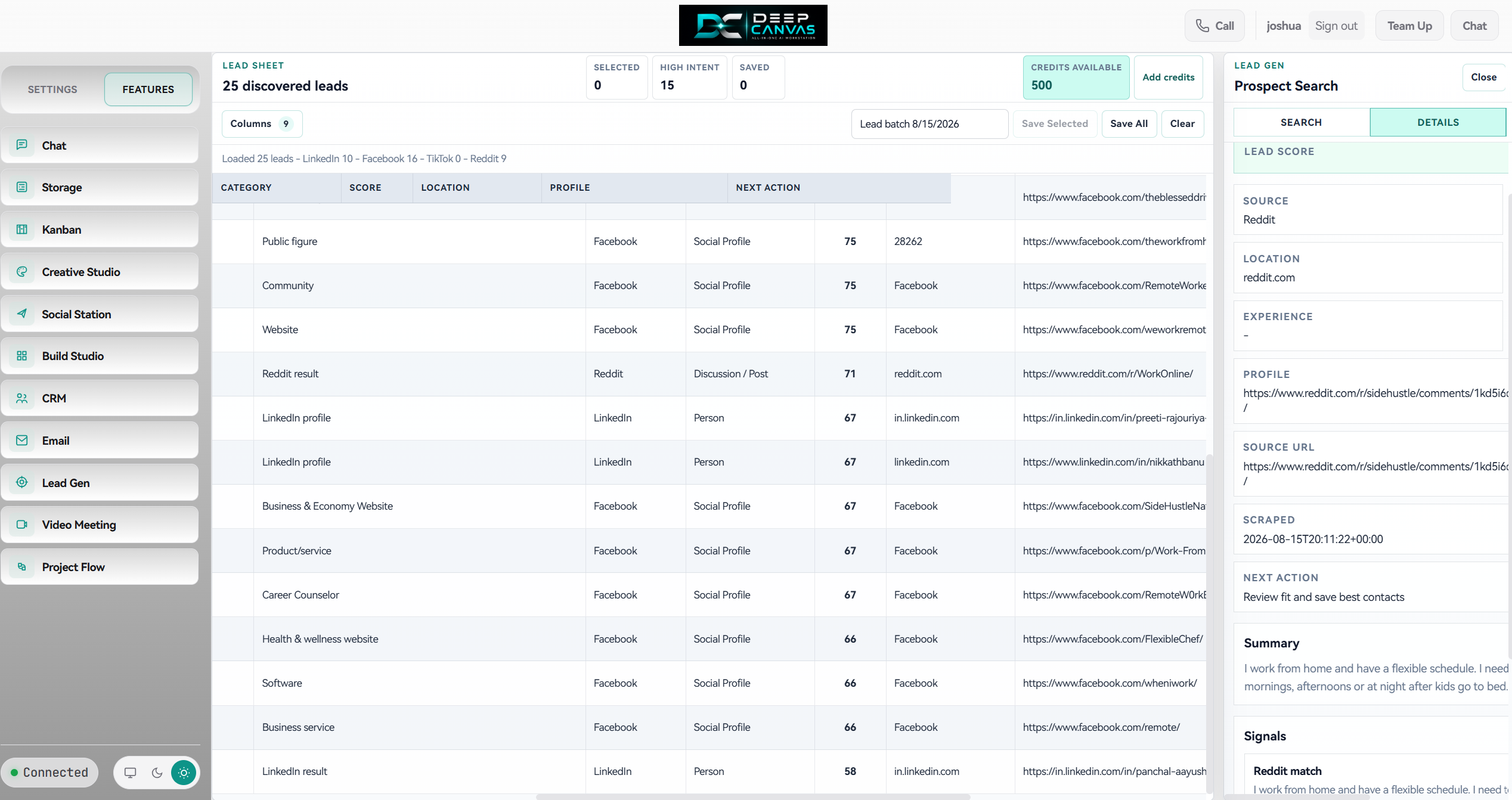 Configurable lead generation columns